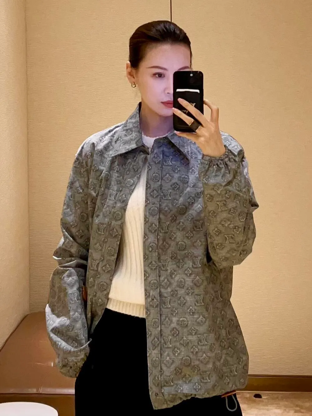 Louis Vuitton/Louis Vuitton all-over presbyopia digital print leather lapel jacket